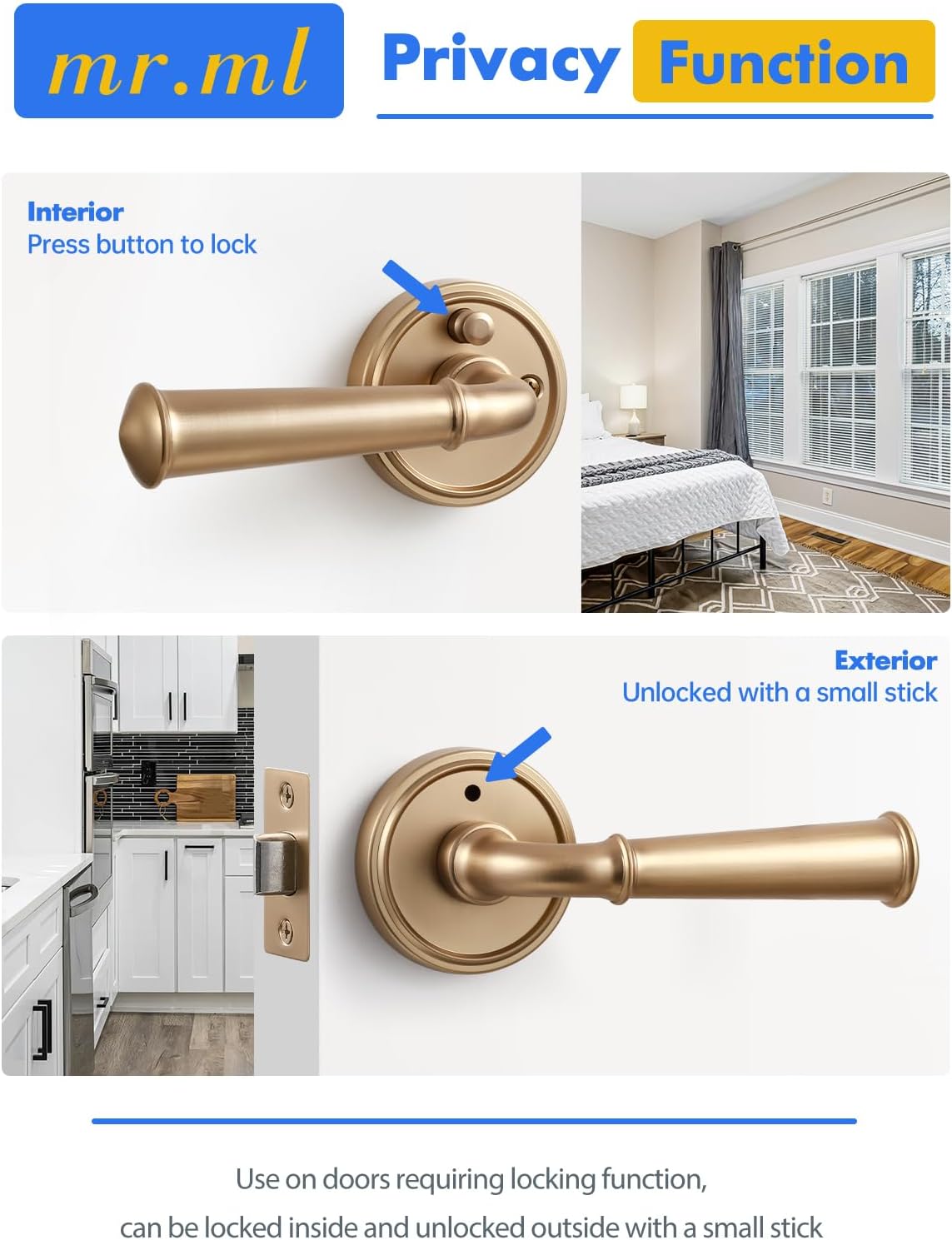 Champagne Bronze Privacy Door Handle, Bedroom Bathroom Door Lever Interior Privacy Door Handle, Aluminium Alloy Handle Lever, 1 Pack