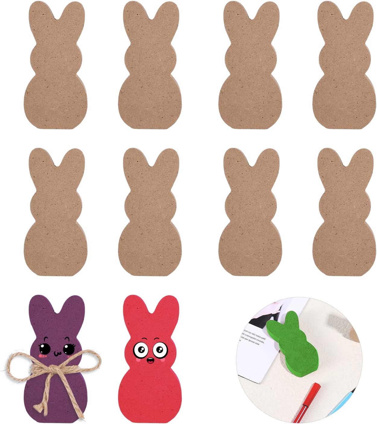 10Pcs Wooden Bunny To Paint Unfinished Wood Bunny With A Rope Diy 10pcs-wooden-bunny-to-paint-unfinished-wood-bunny-with-a-rope-diy