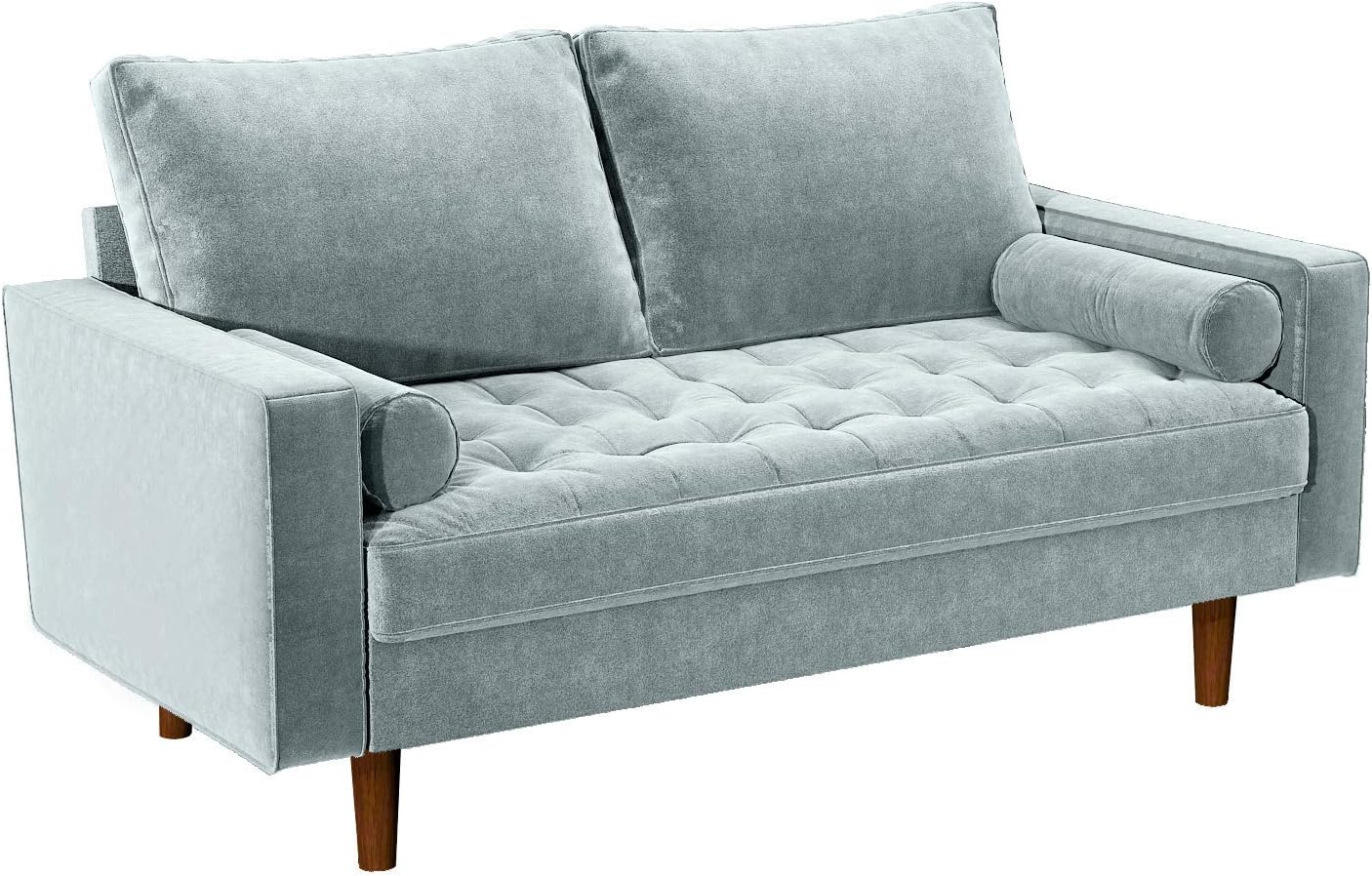 Container Furniture Direct Womble 58 Inch Velvet Loveseat Sofa with Elegant Button Tufted Upholstery, Square Arms, Splayed Wood Legs, Includes Matching Bolster Pillows, Rouge