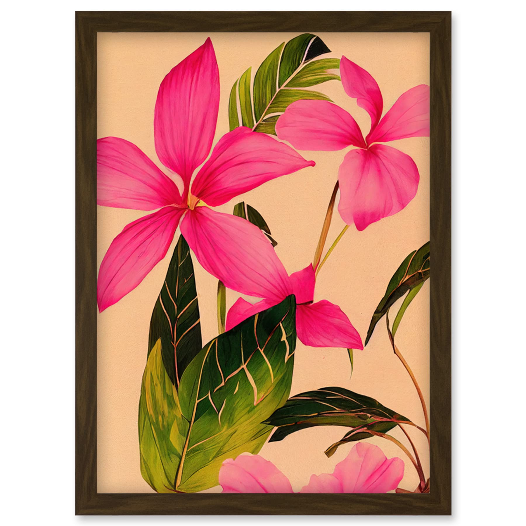 Exotic Pink Plumeria Flower Plant Watercolour Pencil Illustration Framed Wall Art Print - A4 - Artery8