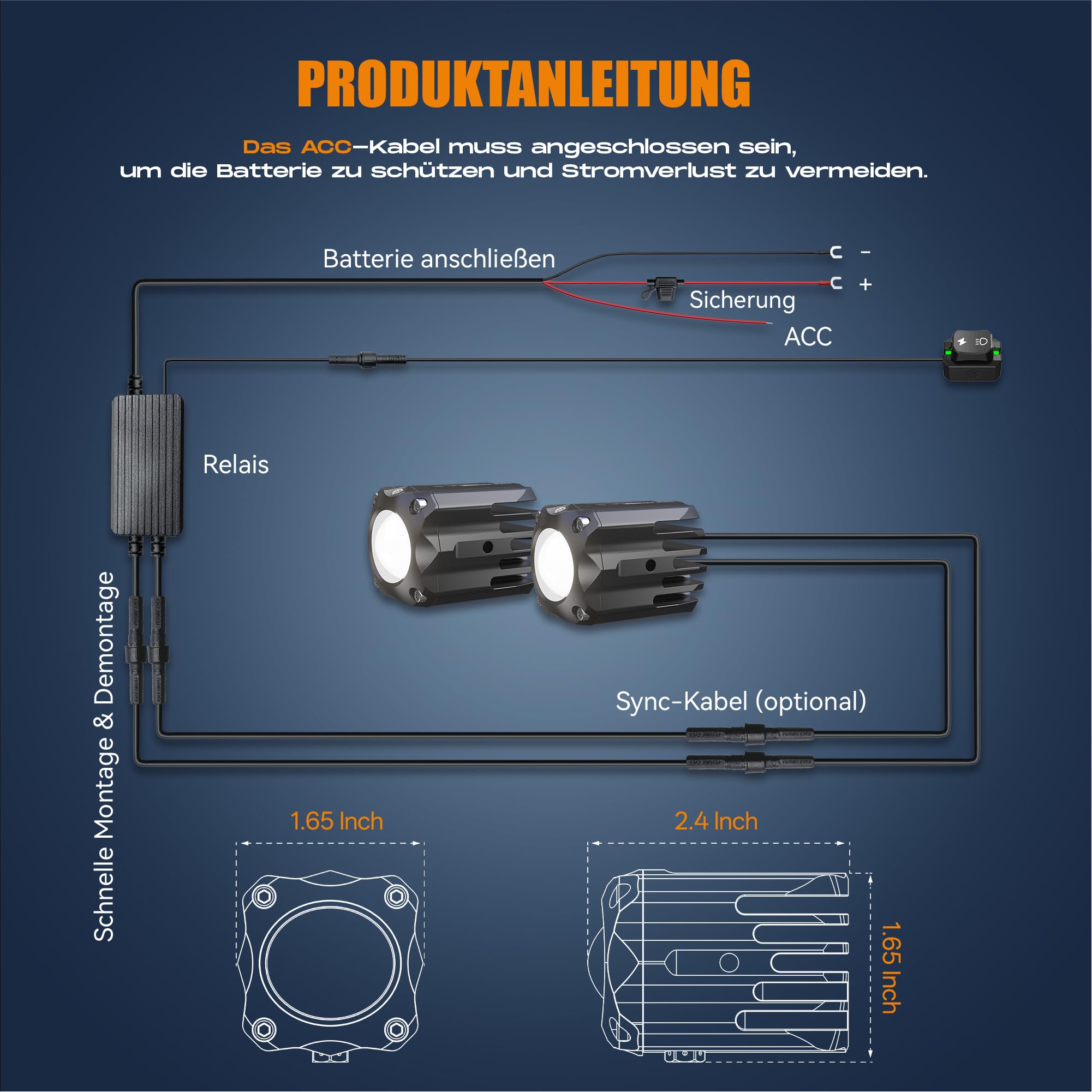 Future Eyes Motorrad Zusatzscheinwerfer, 120W 12000LM Motorrad LED Zusatzscheinwerfer, E-Mark E57 & CE Zertifiziert, IP67 Motorrad Nebelscheinwerfer für Nachtfahrten