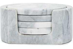 Fox Run White Marble Stone 4 Coaster Set With Holder