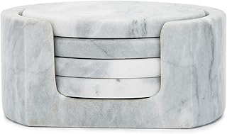 Fox Run Natural Polished Marble Coasters, Set of 4 White Coasters With H...