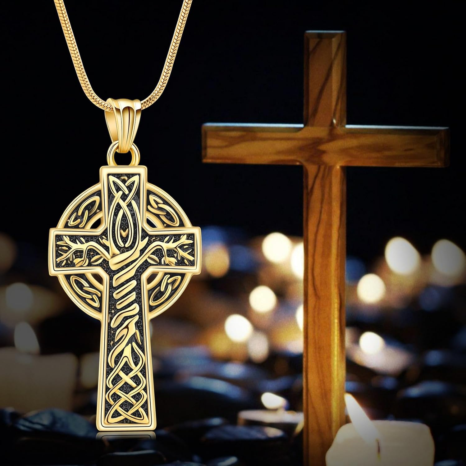 Cross Urn Necklace for Ashes for Men Celtic Knot Cremation Jewelry Keepsake Necklace Tree fo Life Memorial Pendant for Ashe Holder - Image 4