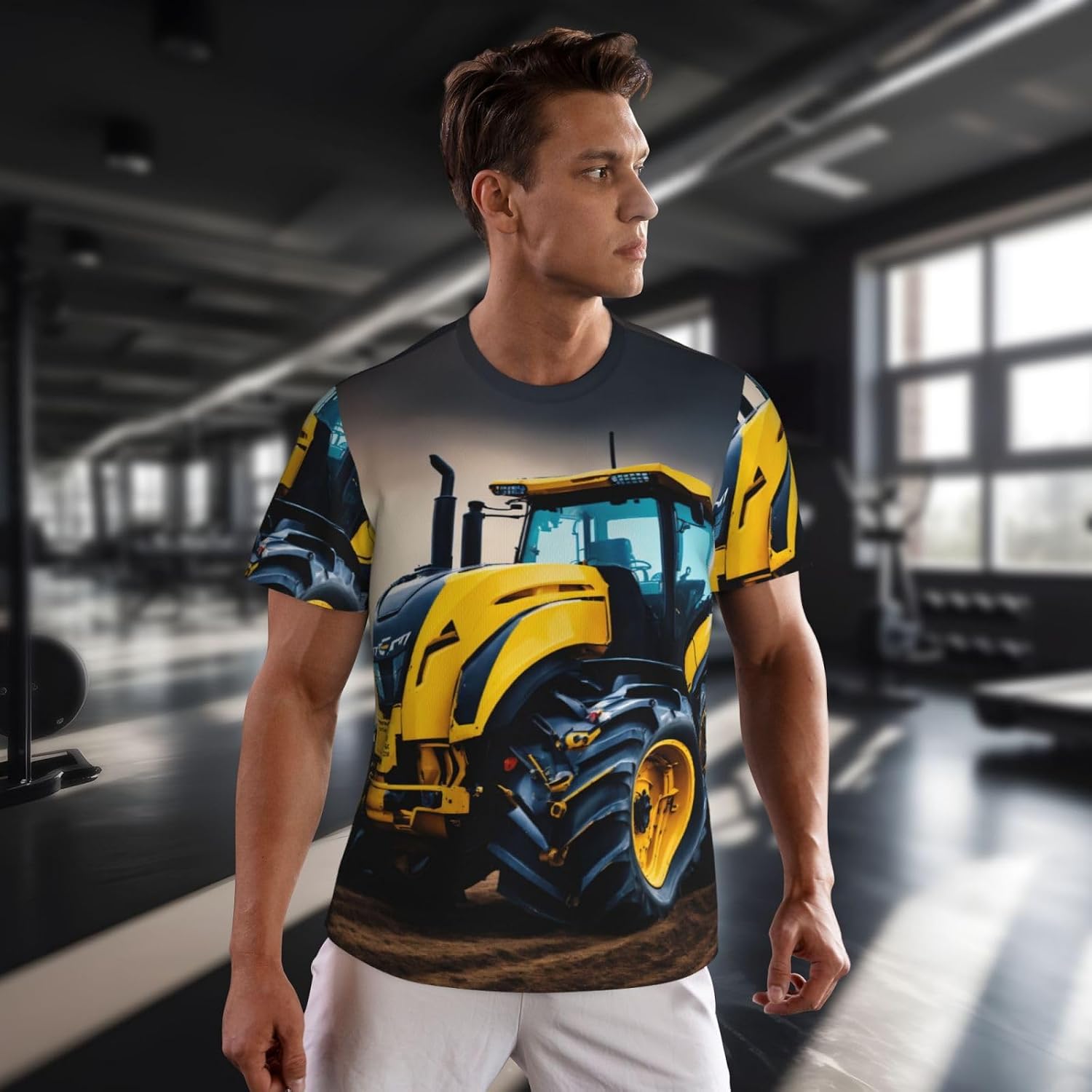 Company Farm Tractor Print Mens Short Sleeve Mesh T-Shirt Breathable Athletic Gym Running Casual Sports Wear