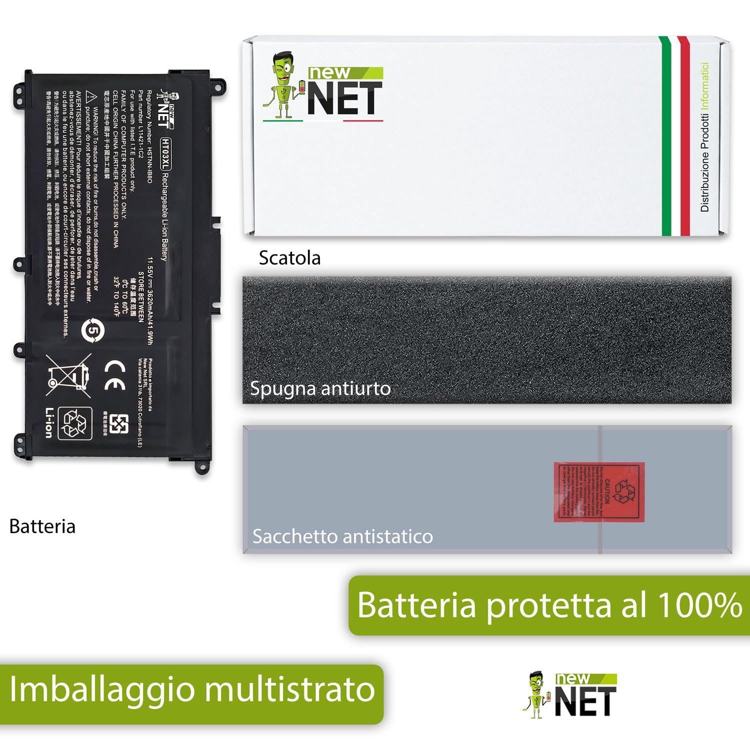 New Net Batteria HT03XL compatibile con Hp Pavilion 14-CD 14-CE 14-CF 14-CK 14-CM 14-DH 15-CS 15-CW 15-DA 15-DW, HP 240 245 250 255 G7 ricambio notebook [11,4V 3620mAh REALI - CELLE NUOVE]