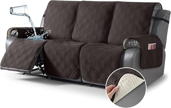 TAOCOCO 100% Waterproof Recliner Sofa Covers 3 Seater, Split Couch Covers for Reclining Couches for Kids Pets, Non Slip Reclining Couch Covers Furniture Protector with Straps3 Seater, Coffee