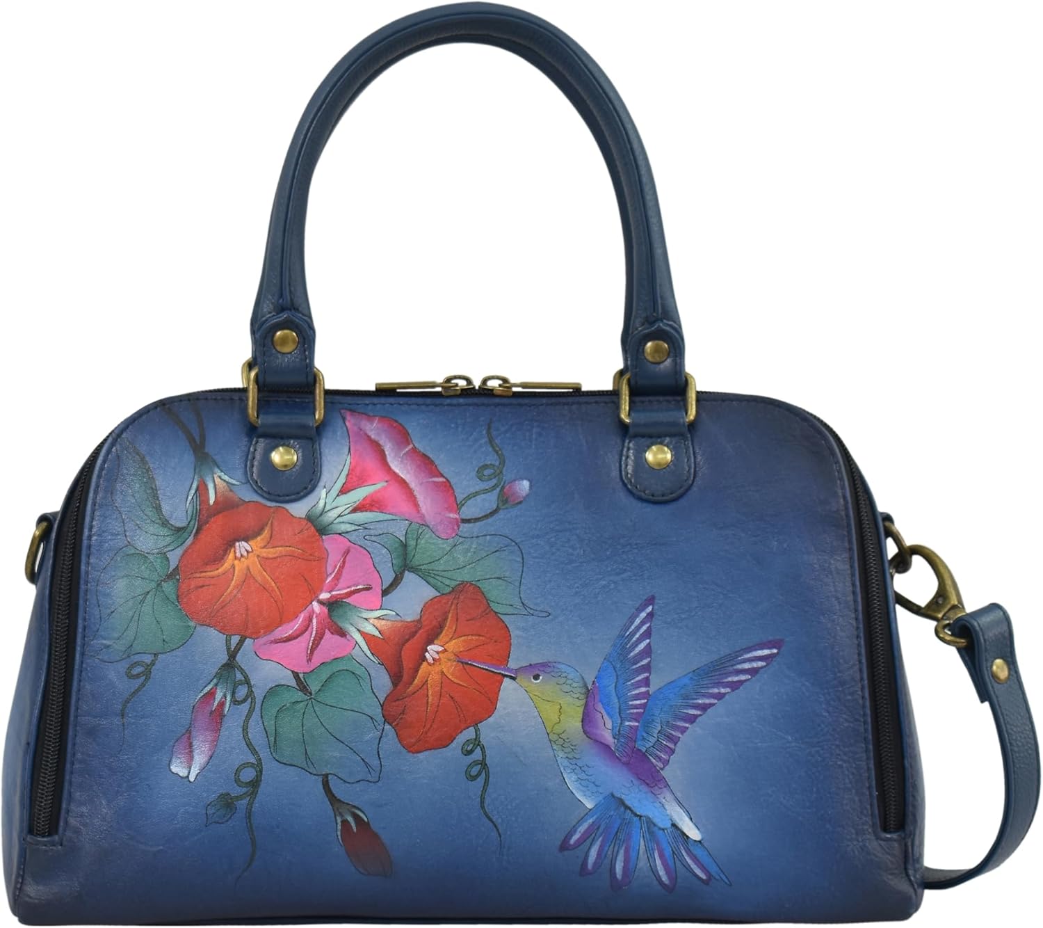Anna by Anuschka Women's Women's Hand-painted Genuine Leather Wide Organizer Satchel | Anna, by Anuschka, Hand-Painted, Wide