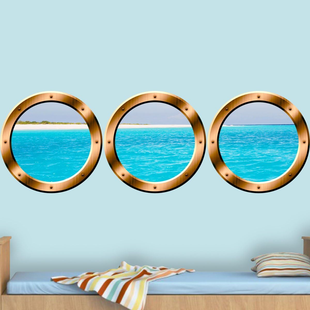 VWAQ - Cruise Ship Porthole Wall Stickers - Peel and Stick Window Decals, 3D Ocean Wall Art -SPW24 (Bronze, 20" Diameter)