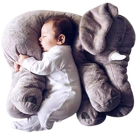 H.BABY Soft Stuffed Elephant Shape Plush Cotton Cushion Pillow for Baby(Grey)