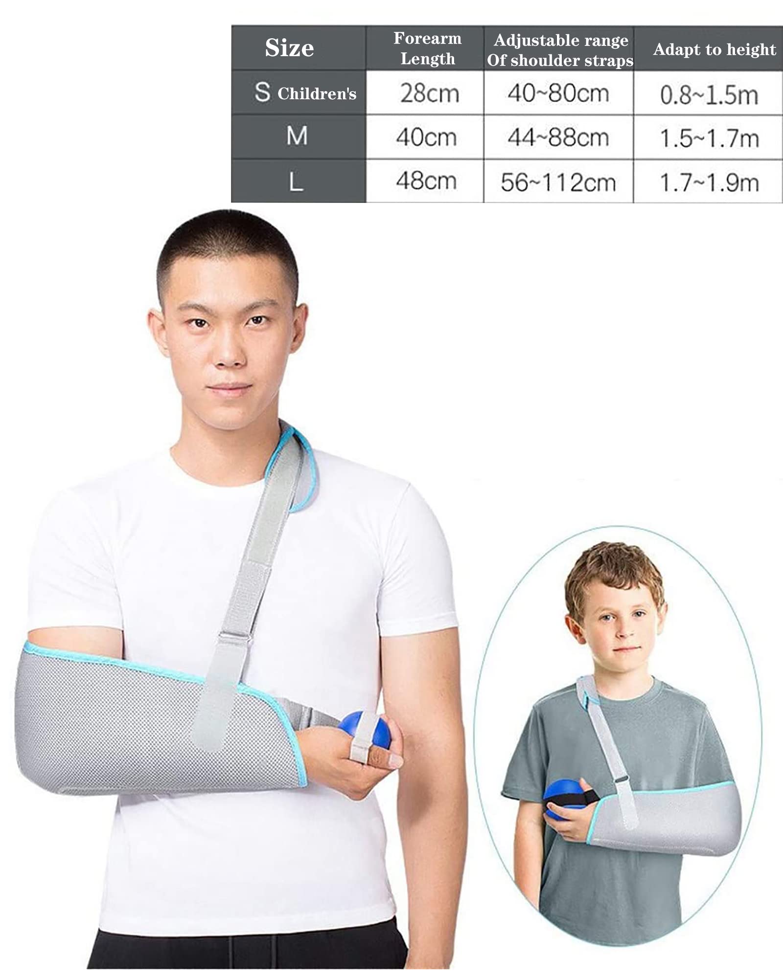 Cabestrillo para Brazo para niños con Soporte para el Pulgar Inmovilizador de Hombro de Malla Transpirable Correa Ajustable para la muñeca y el Codo para la recuperación de Lesiones, S (L)