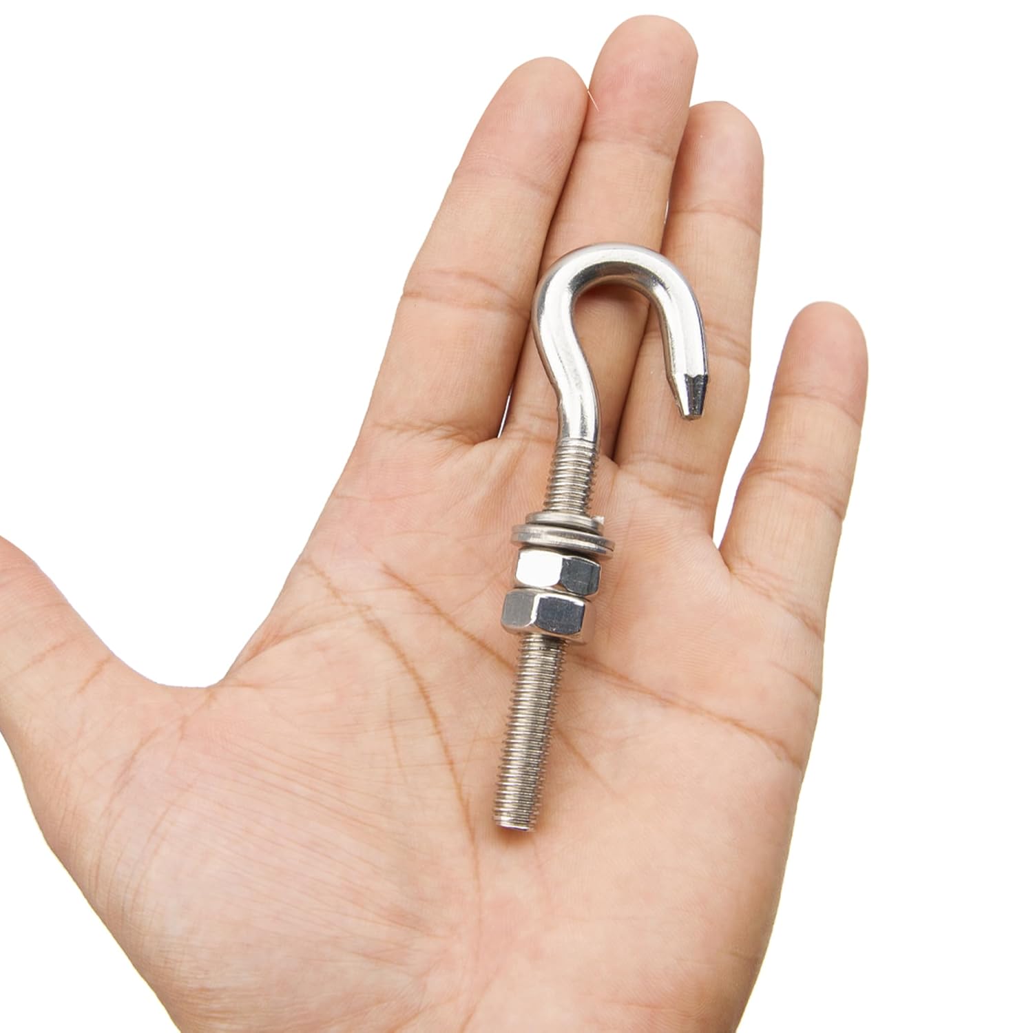 8Pcs M8 Hook Bolt 304 Stainless Steel Eye Ring Screw-in Hooks with Washers Nut Metric Thread