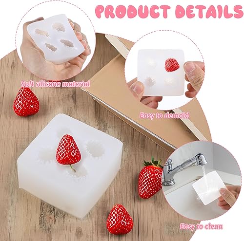 Miniatura 2 de Molde de silicona de fresa de 4 cavidades, moldes de chocolate 3D con temática de frutas, herramientas para hornear para decoración de pasteles de