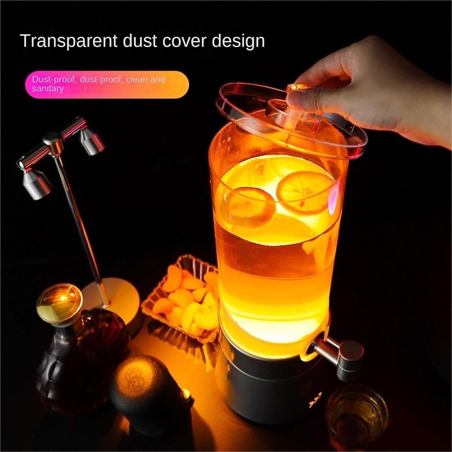 Servidor de zumos 3L para Fiestas, dispensador de Bebidas con luz LED de sobremesa, Bar y Eventos., Negro, 15x52cm