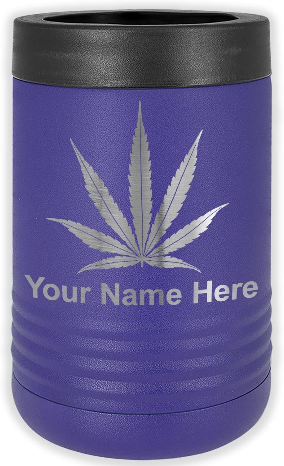 LaserGram Personalized 12 oz. Stainless Steel Can & Bottle Insulator, Marijuana leaf – Keeps Drinks Cold Longer (Dark Purple)