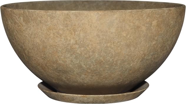 Rosie Planter Bowl, with Drainage and Saucer, 10 Earth | Hand-Painted Finish Plant Pots, Lightweight Indoor Outdoor Planter, UV-Resistant, Great for Patio, Home & Garden Decor Accent