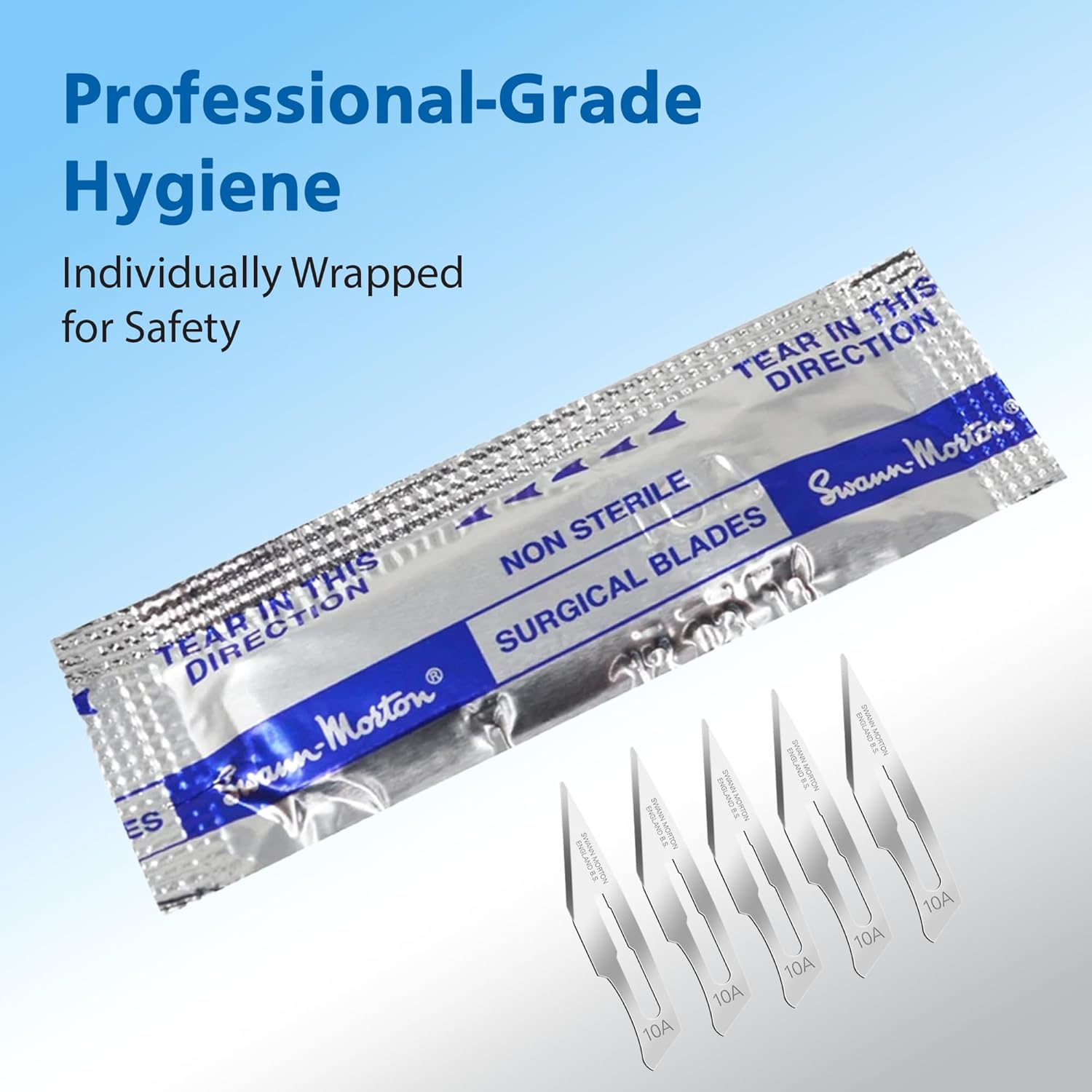 Swann Morton Surgical Scalpel Blade #10A - Carbon Steel, Non-Sterile, Professional Arts and Crafts Tool - Box of 100 (20 Packs of 5)