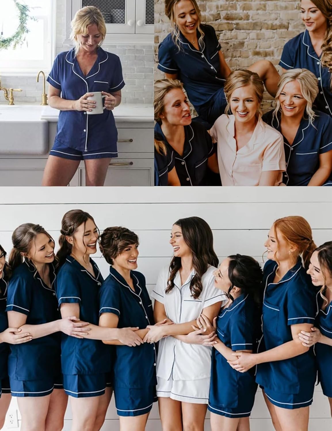 DIKFA Womens 2Pcs Pjs Set Short Sleeve Pajamas Classic Sleepwear Loungewear Button-Down Pjs with Shorts S-XXL - Image 5