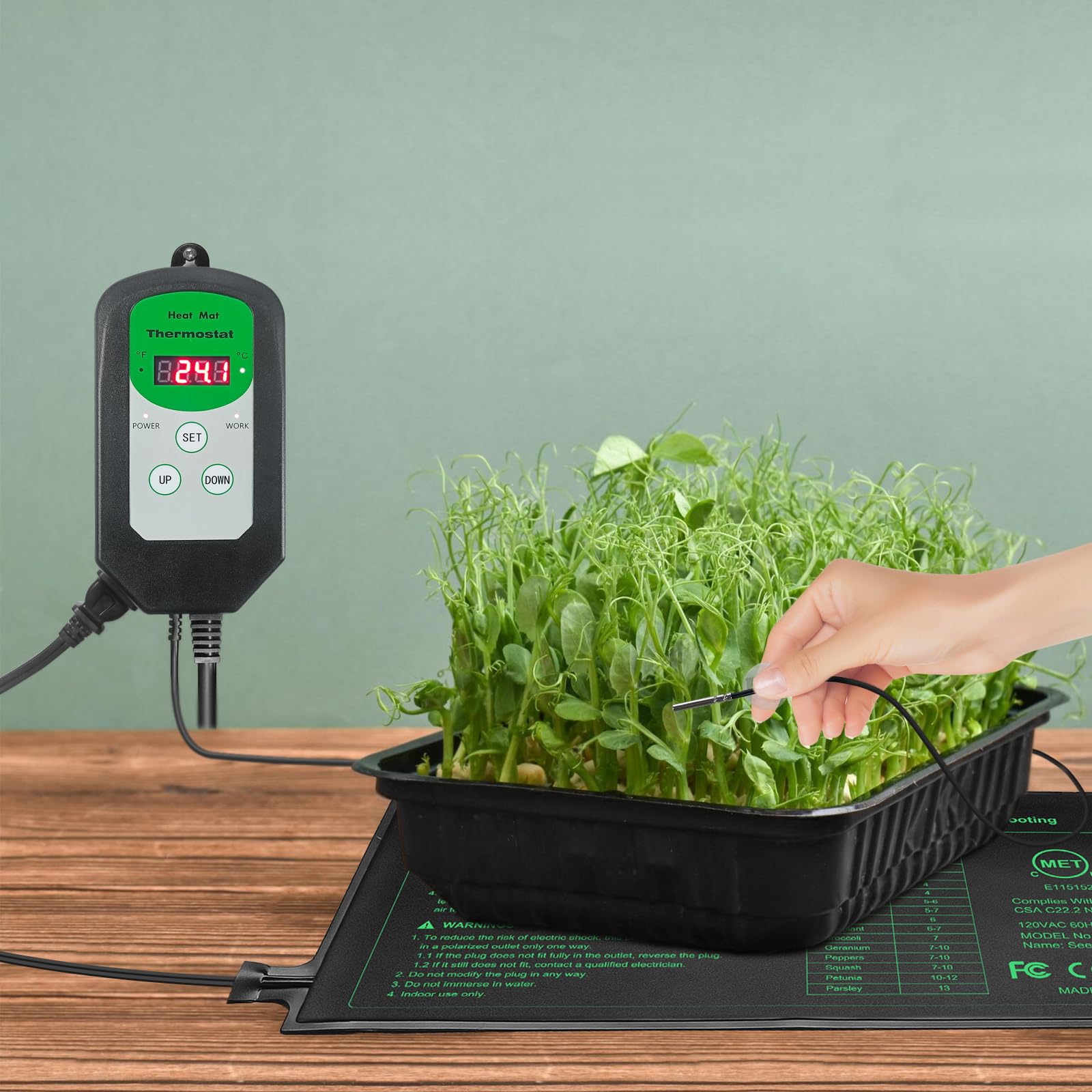 Sämling-Heizmatte und digitales Thermostat-Kombi-Set, MET-zertifizierte Pflanzen, Heizmatte, warme Hydrokultur, Keimung, Indoor-Gartenarbeit, Gewächshaus