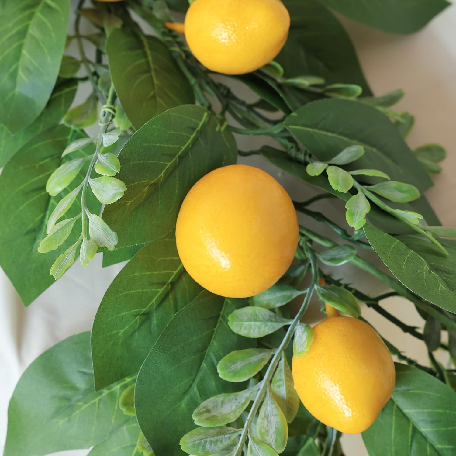 Mizii Artificial Lemon Garland 6FT Fake Fruit Lemons Garland Hanging Vines with Green Leaves Greenery Decorations for Kitchen Table Centerpieces Room Wall Party Wedding Birthday Decor (Lemon)