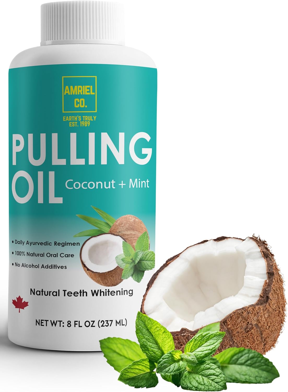 Pulling Oil (8oz)| MADE IN CANADA| Natural Mouthwash with Coconut & Mint Oil| Helps Bad Breaths, Improve Gums & Whiten Teeth| Alcohol, Preservative & Dye-Free Oral Rinse| By Amriel Co.