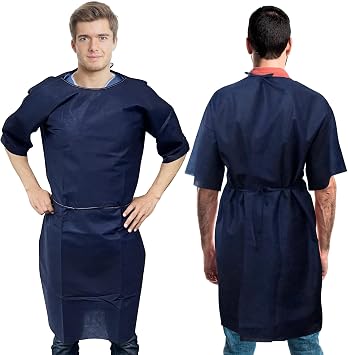 AMZ Medical Supply Disposable Isolation Gowns, Long Sleeve Polypropylene Gown, 50 GSM Non Woven, Elastic Cuffs, 45 Inch Length, Navy Blue, X-Large, Pack of 1