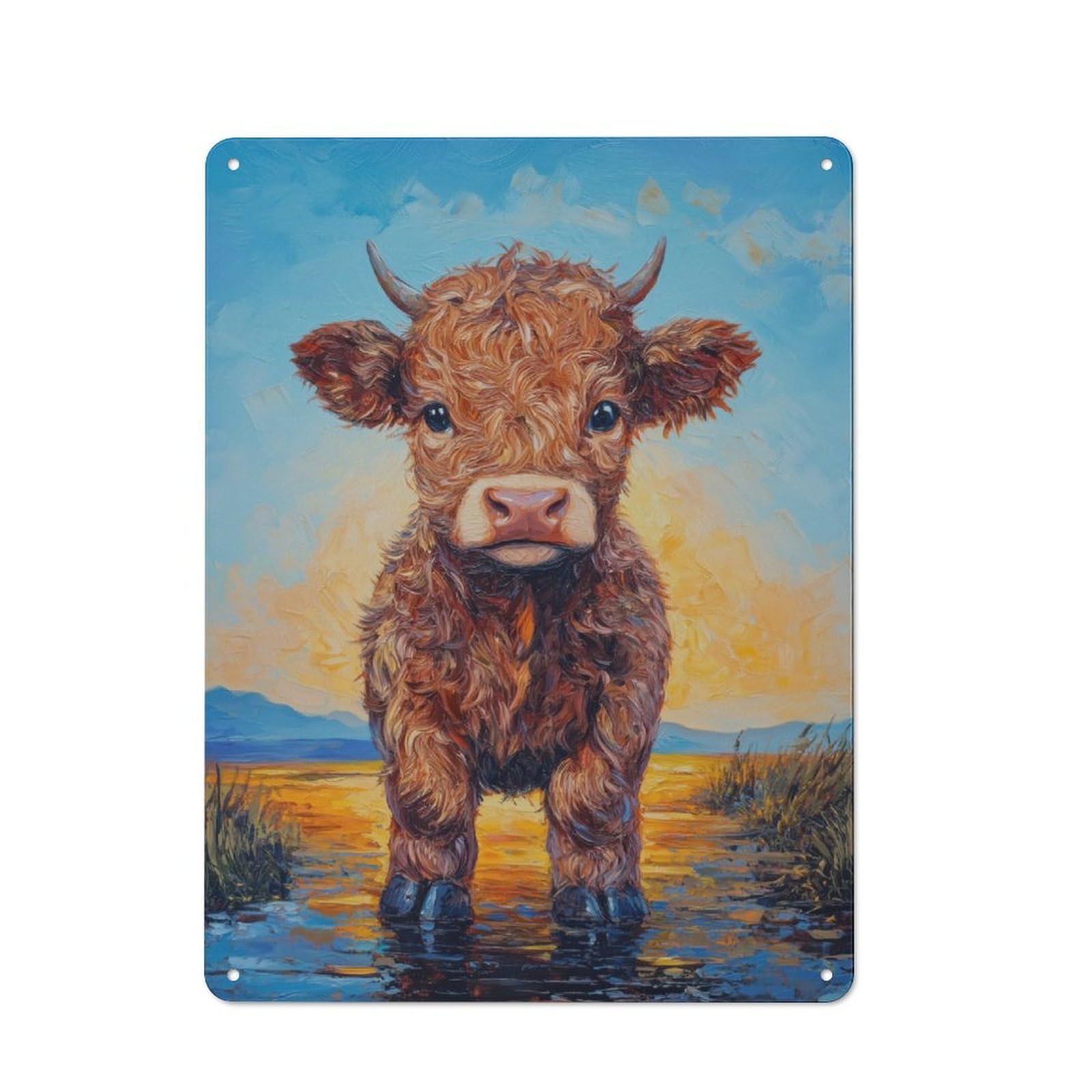 Junmoney Highland Calf Painting Retro-Style Tin Sign 40X30cm For Dining Room Or Kitchen, For Kitchen Wall Decor Lovers