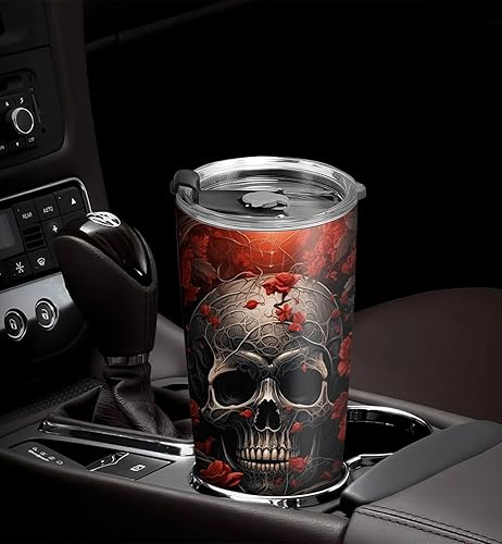 Miniatura 5 de Vaso de Halloween de 20 onzas  Vaso de calavera  Vaso de calavera de calabaza de Halloween, taza de viaje aislada con tapa, termo de café para