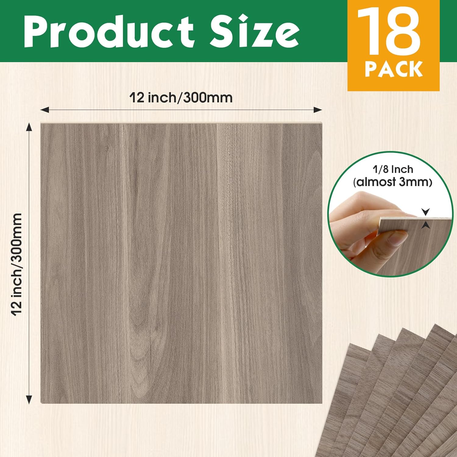 18 Pack Walnut Plywood Sheets 12x12x1/8 Inch,3mm Plywood for Laser Cutting & Engraving,Unfinished Wood for Crafts,Wood Burning,Architectural Models