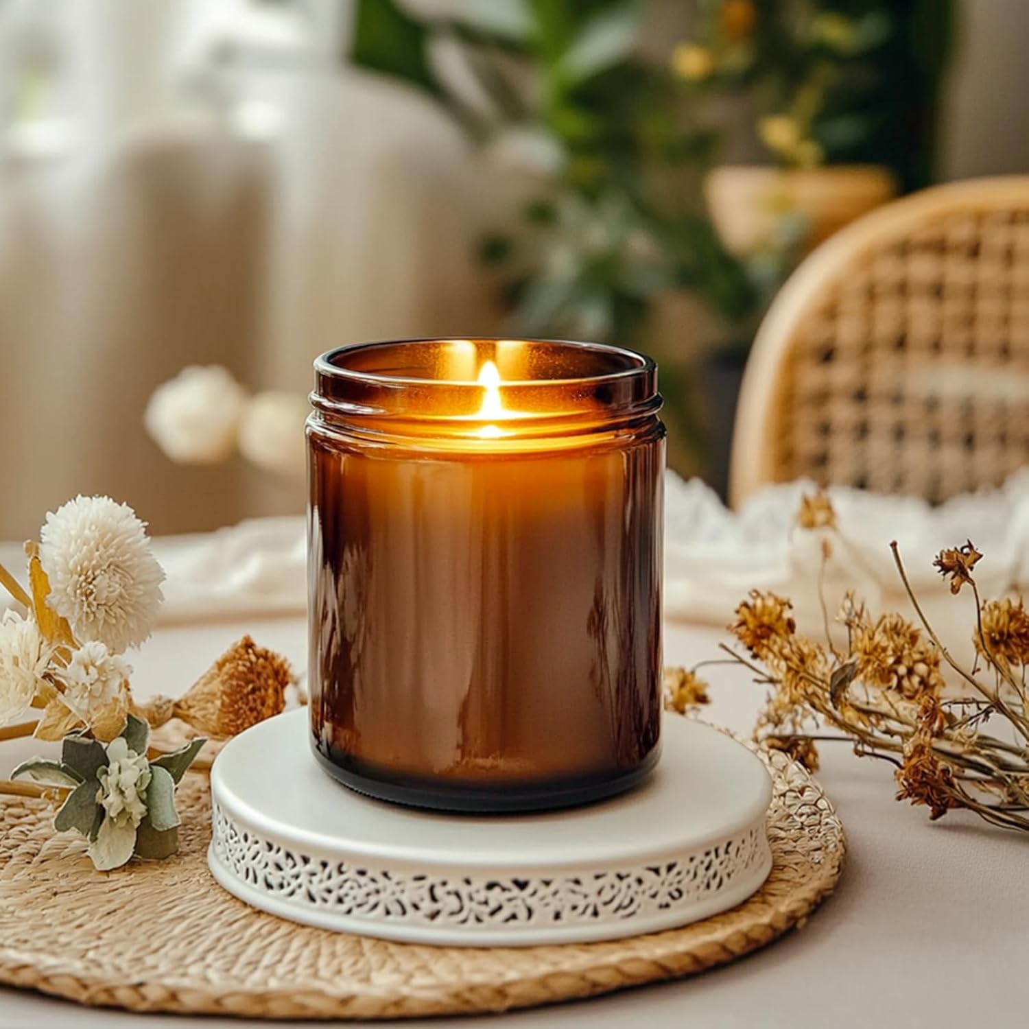 KEYWING 8 oz Candle Jars with Lids, 30 Pack Amber Glass Jars with Black Metal Lids, Round Candle Containers, Empty Jar for Making Candles, Powder, Liquid, Cream