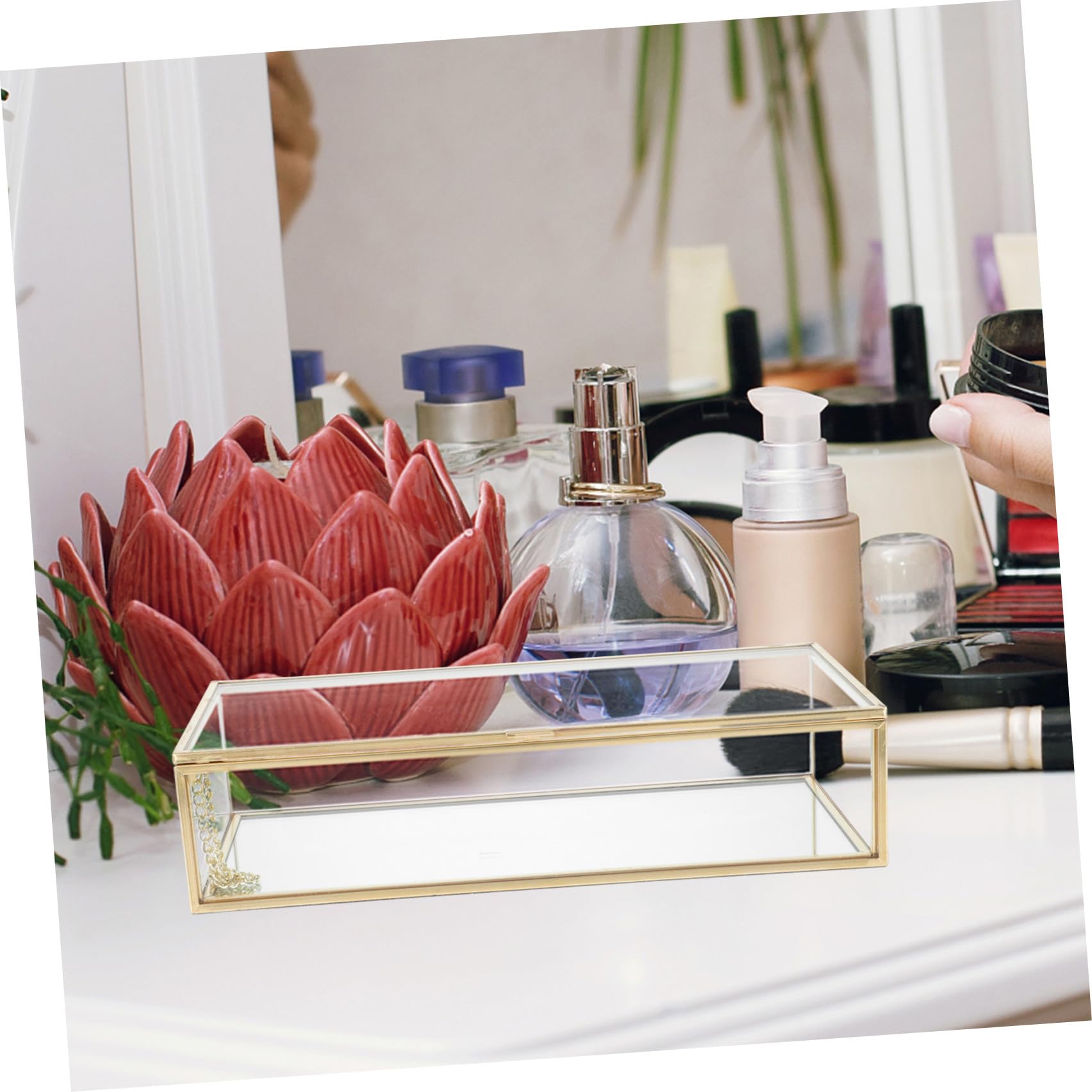 Europäische Schmuck Aufbewahrungsbox aus Glas mit Kupferstange Make Up Aufbewahrung für Lippenstift und Nagellack Sicher und Tragbar für Hochzeiten