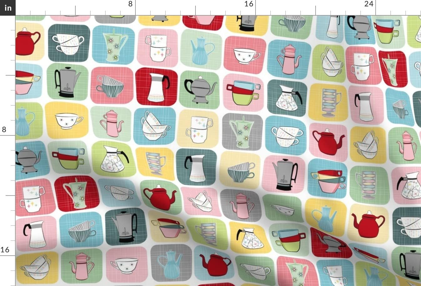 Spoonflower Fabric - Retro Coffee Pots Mugs Atomic Pastel Mid Century Modern Vintage Tea Printed on Minky Fabric by The Yard - Sewing Baby Blankets Quilt Backing Plush