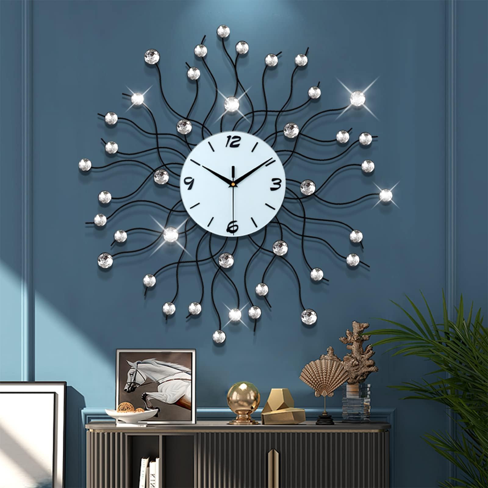 Modern 24 Inch Black Silent Non Ticking Wall Clock for Living Room, Bedroom, Office, Kitchen, Indoor Home Decor