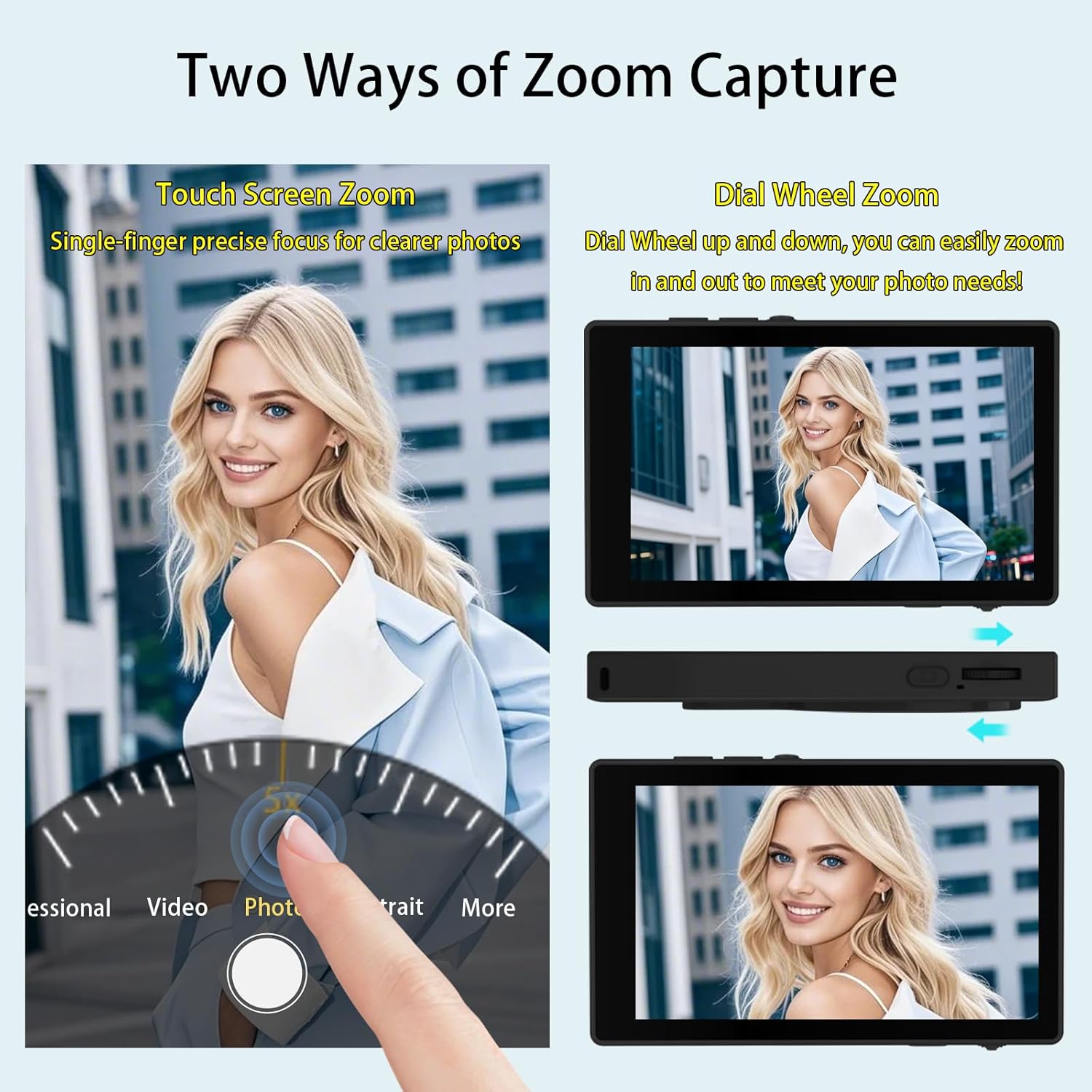 Touchscreen Phone Vlog Selfie Monitor Screen, Magnetic Vlog Selfie Monitor Screen with Speaker, Wireless Back Camera Monitor with Focus Adjustment for Vlog TikTok, Compatible with iPhone/Android,Black