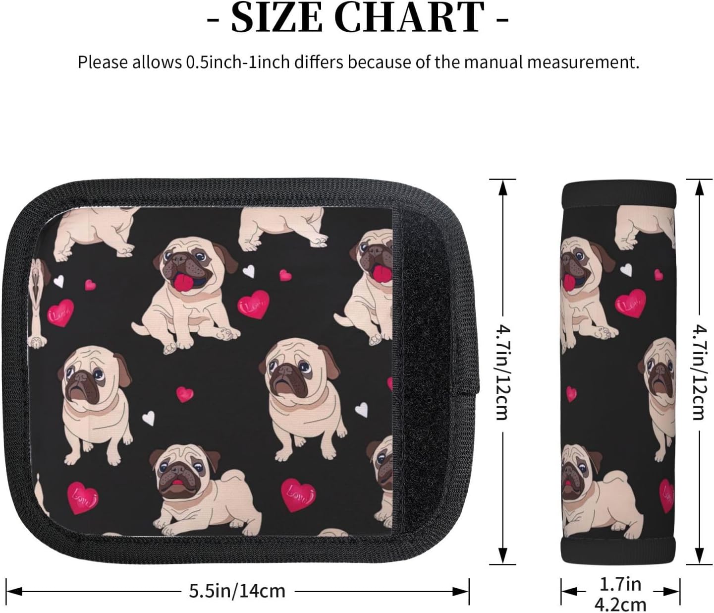 Cute Pug Print 2 Pack Luggage Handle Wrap for Suitcase, Comfort Soft Handle Covers, Luggage Accessories