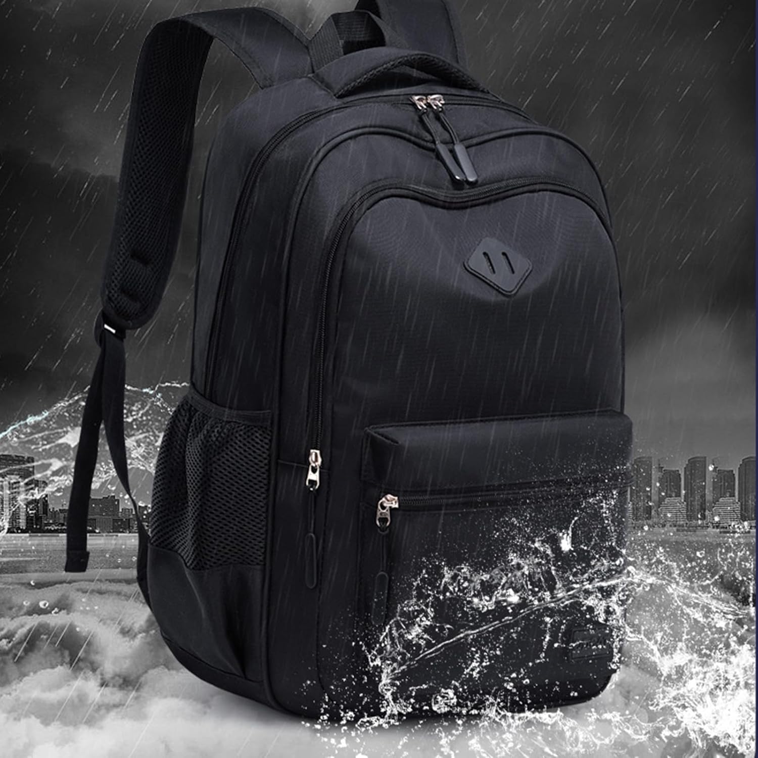 USB Port Black Backpack WaterResistant Bookbag With 8 Compartments Large Capacity Travel Laptop Backpack Travel (A1)