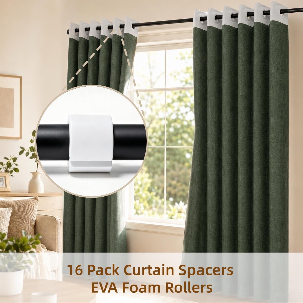 16 Pcs EVA Foam Curtain Spacers, 50mm Height Grommet Drapery Spacers