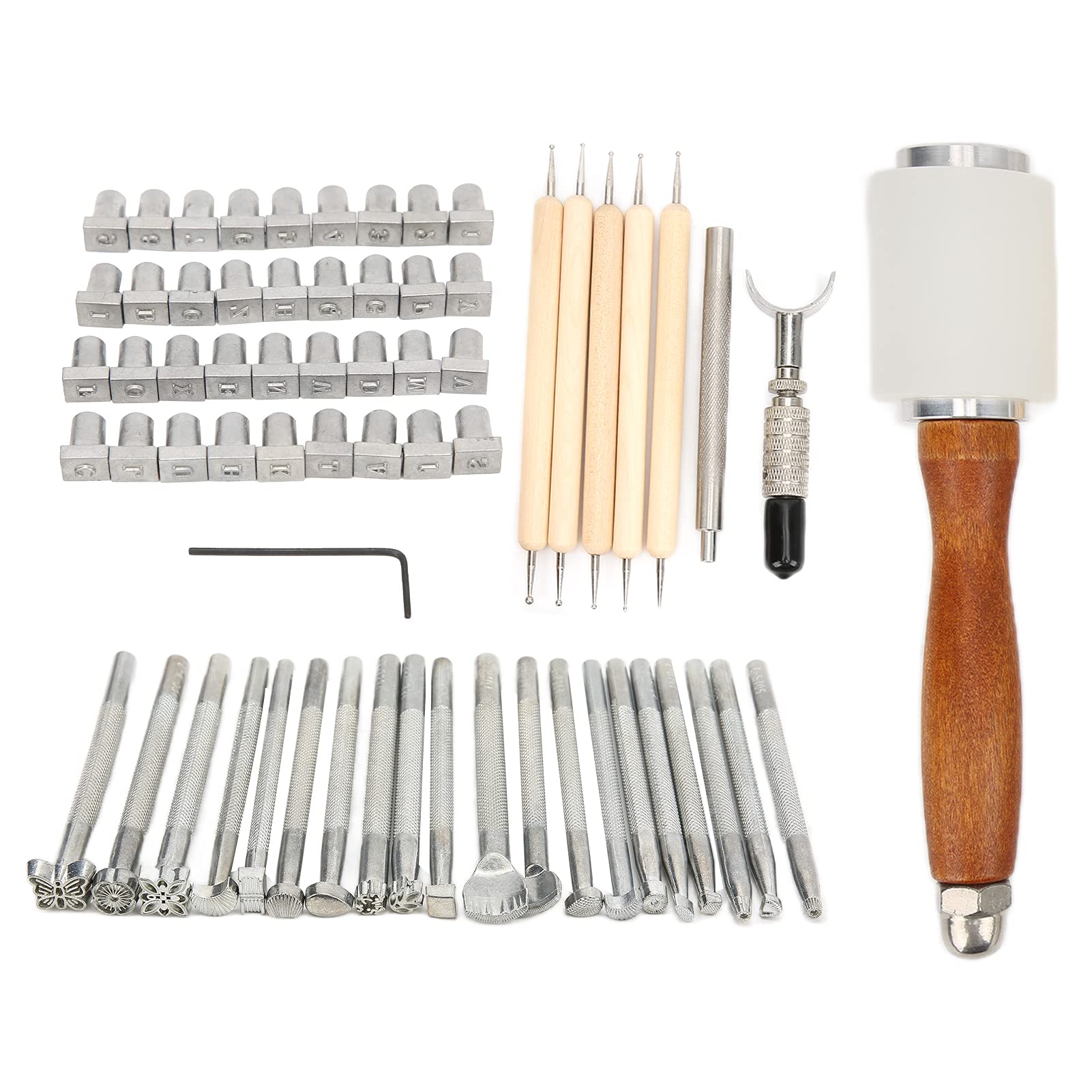 Kit d'outils d'estampage de sculpture en cuir, outils professionnels de travail du cuir, 21 modèles avec lettres et chiffres, acier en alliage de zinc et manche en bois de hêtre