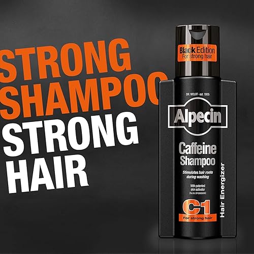 Miniatura 6 de Alpecin Caffeine Shampoo C1 Black Edition, Champú natural para el crecimiento del cabello para el cabello fino con niacina, mentol y aceite de