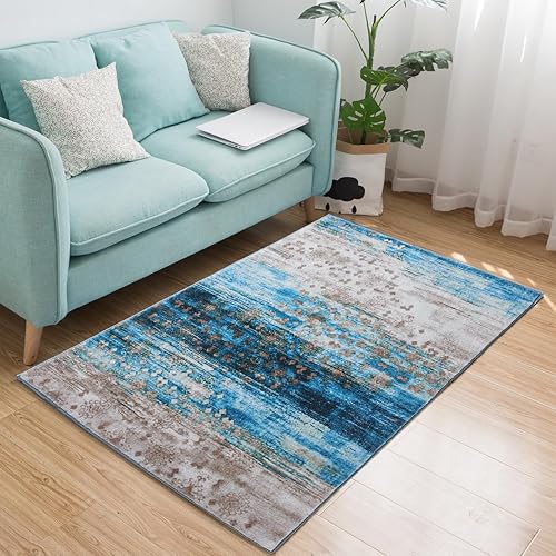 Miniatura 9 de Alfombra vintage lavable de 3 x 5 pies, lavable, bohemio, medallón floral, bohemio, tapete antideslizante para mesita de noche, de lana sintética