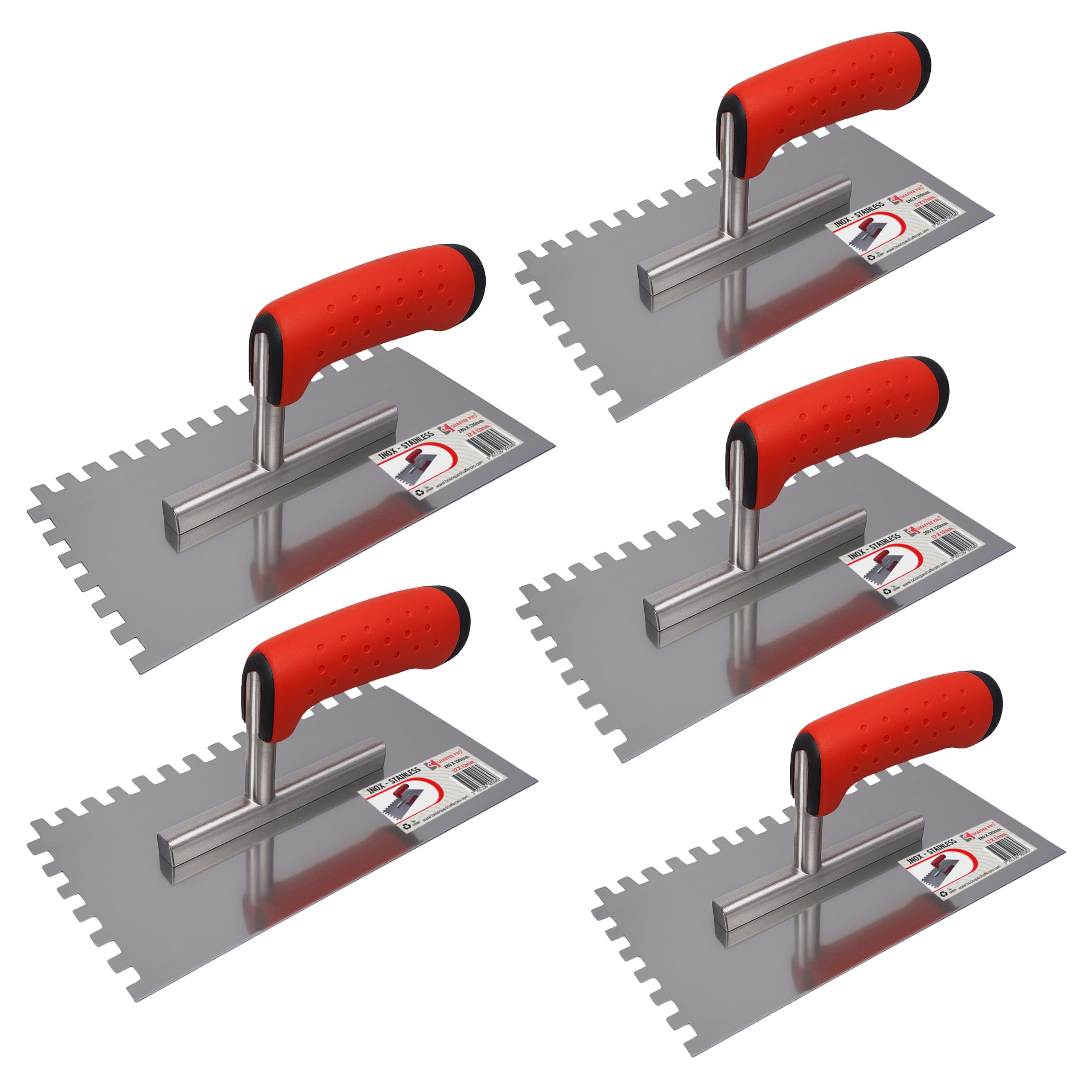 Pack 5 Peignes à Colle Carrelage 4x4 6x6 8x8 10x10 12x12 mm | Peigne Carrelage 4,6,8,10,12 mm | Platoir Inox | Outils Carreleur Pro | Pose Sol Mur Faïence
