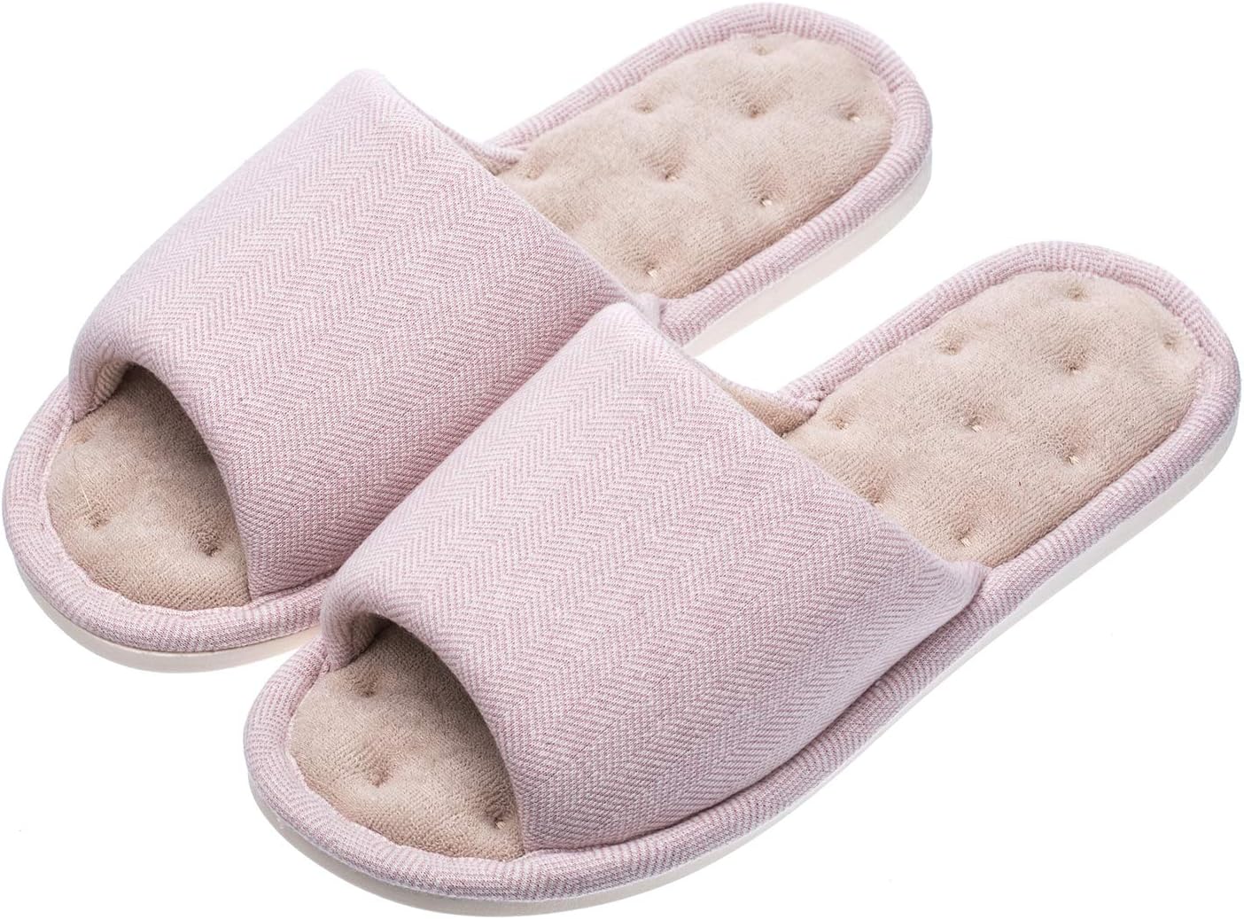 Echoapple Women's and Men's Unisex Washable Cotton Open-Toe Home Slippers Indoor Shoes Comfy Velvet Lined Memory Foam Slippers