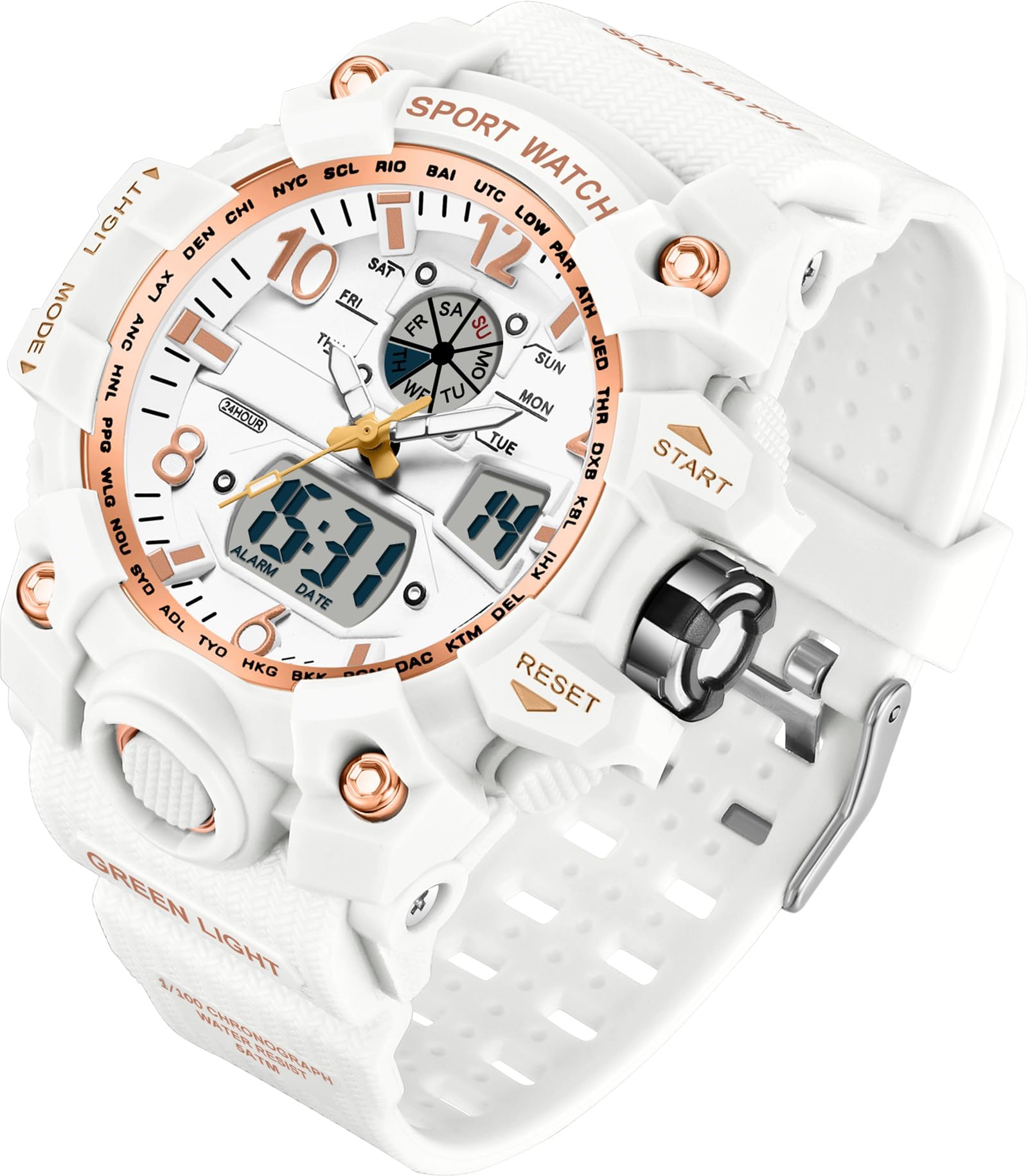 Orologio digitale da polso da donna, sportivo, 5 ATM, impermeabile, militare, per bambini, analogico, digitale, sportivo, LED, multifunzione, con sveglia, data, cronometro per attività all'aperto