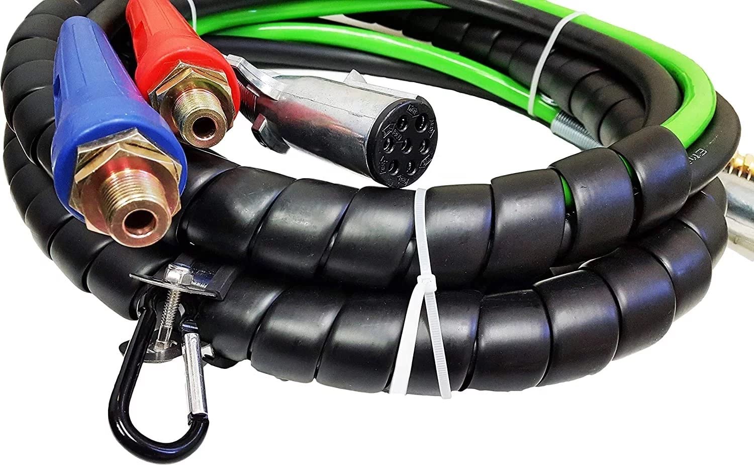12ft 3 in 1 ABS & Power Air Line Hose Kit Airline Air Hose Wrap 7 Way Electrical Cable Air Lines with Handle Grip Airlines for Semi Truck Trailer Tractor