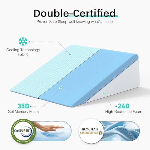 Miniatura 4 de Almohada de cuña de cama de doble cara, espuma viscoelástica refrescante y funda lavable, cuña triangular para dormir, alivio del reflujo ácido,