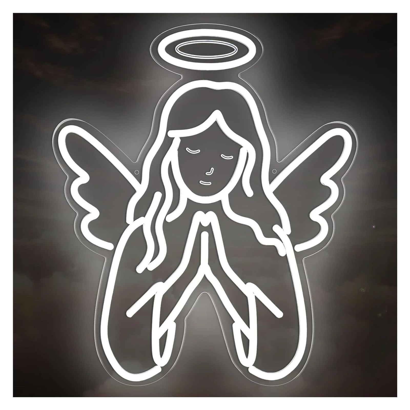 Shouxi One Color Sign Lamp Angel Neon Sign Usb Dimmable Praying Light For Bedroom Cafe Pub Club Party Home Decoration 34.5Х41cm