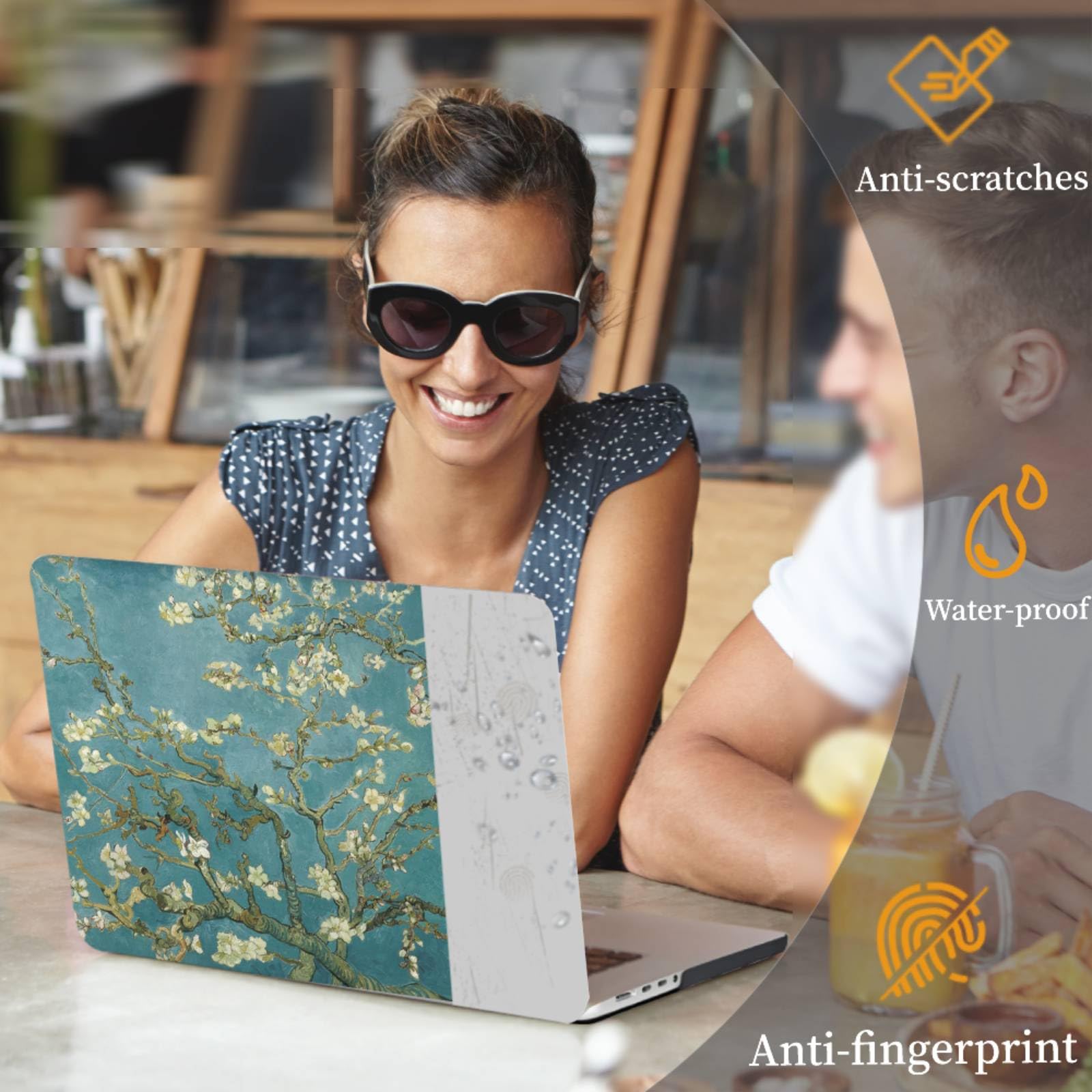 Coque MacBook Air 13,6 Pouces 2025-2022 Modèle A3240 A3113 A2681 avec Liquid Écran Retina, Étui Rigide & Sac & Couverture de Clavier, Fleur d'amandier