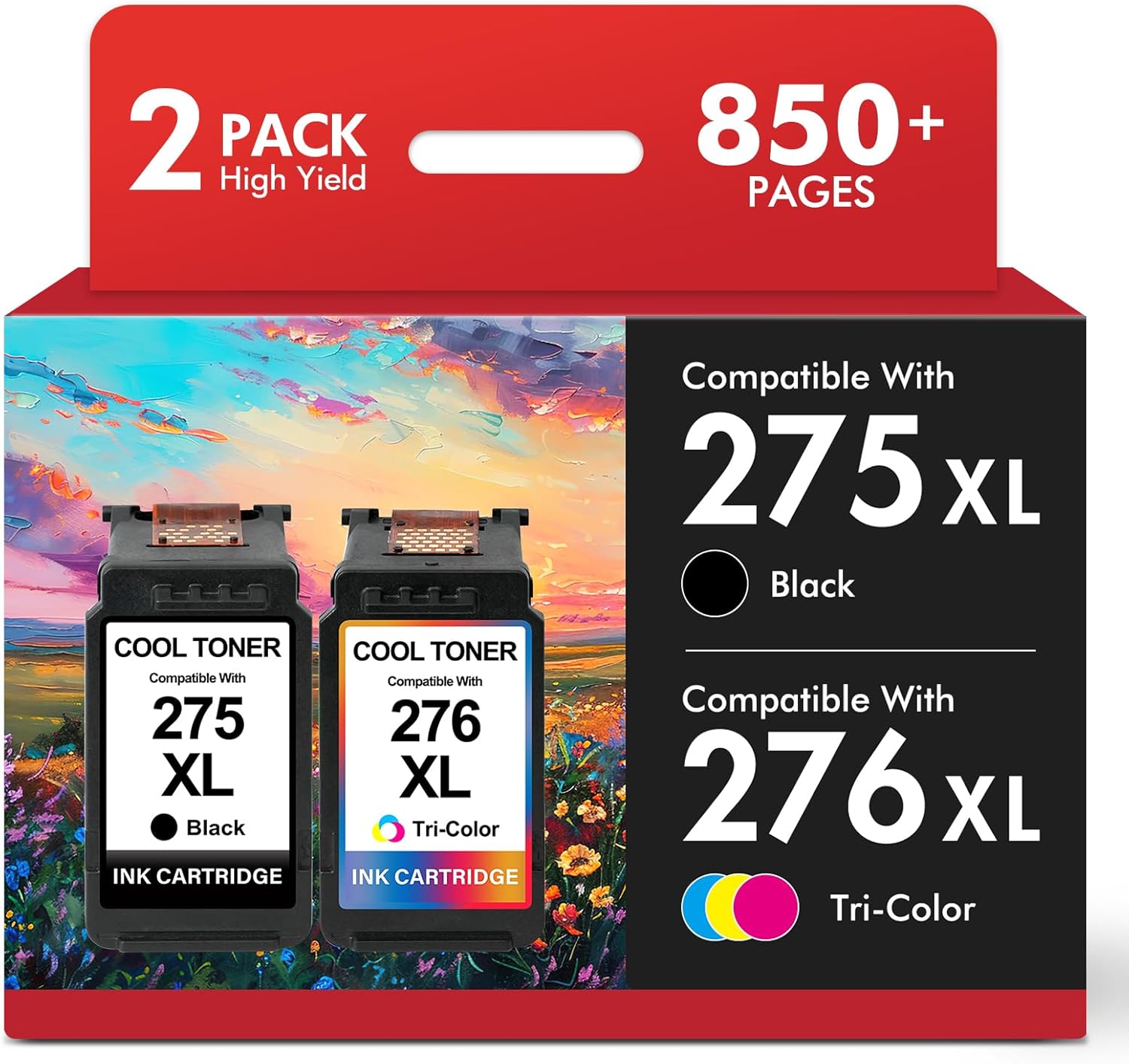 275 and 276 TS3722 TR4720 Ink Cartridges Replacement for Canon Printer 275XL 276XL Combo Pack PG-275 CL-276 XL for Canon PIXMA TR4700 TR4722 TS3522 TS3522 TS3500 TS3520 TS3720 (2 Pack, Black Color)