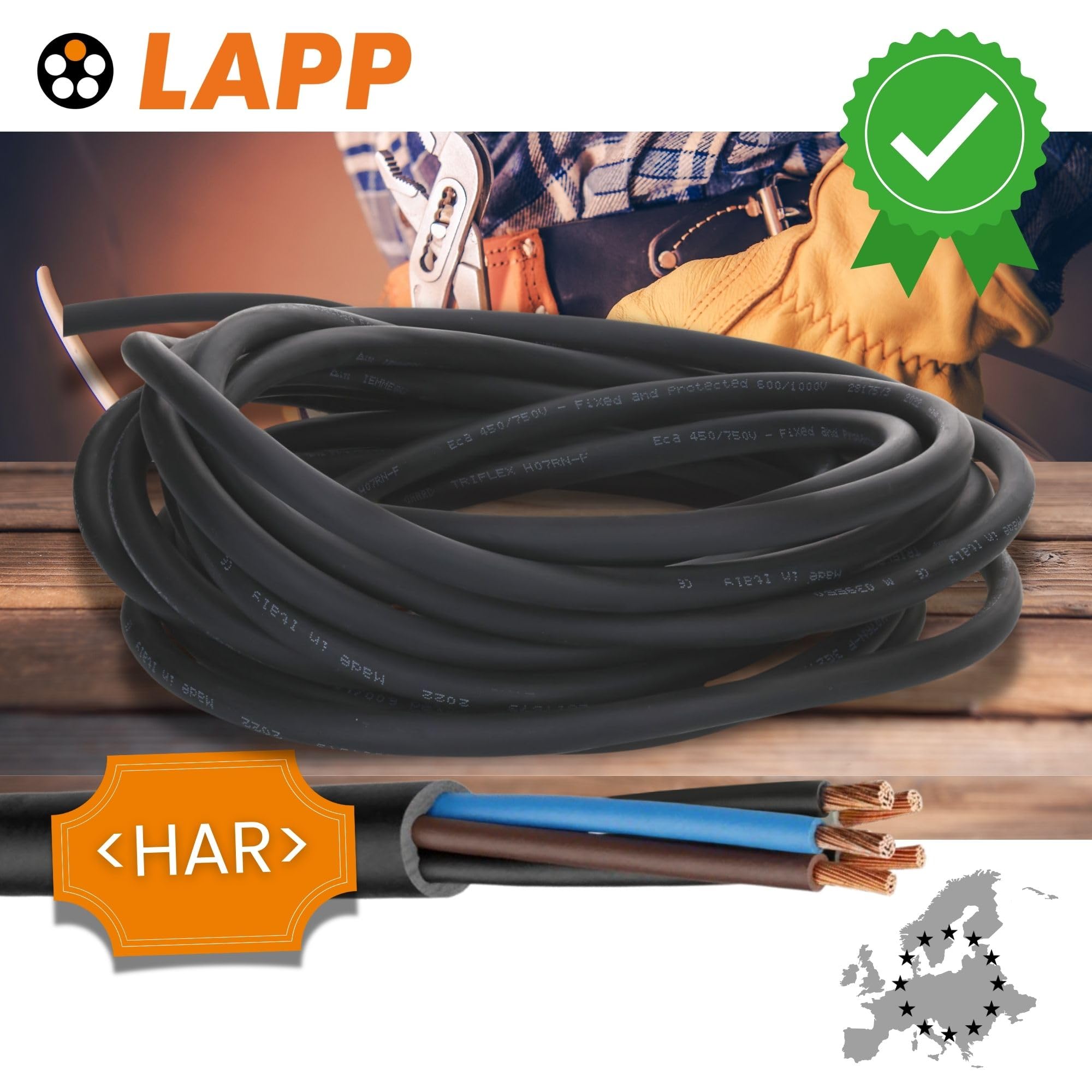 Lapp 10m H05RR-F 2x2,5 mm² Gummileitung - Flexibles Gummikabel Schwarz
