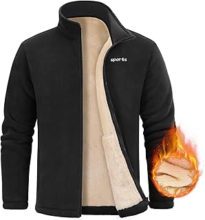 Men's Fleece Jacket Winter Warm Full-Zip Windproof Jackets Outdoor Coat ...